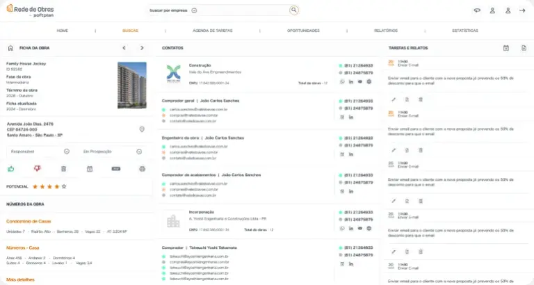 Tela do feed de atividades da Rede de Obras, a melhor plataforma de prospecção da construção civil