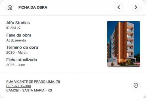 Tela da ficha de obra da Rede de Obras, a melhor plataforma de prospecção da construção civil