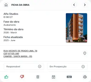 Tela do feed de atividades da Rede de Obras, a melhor plataforma de prospecção da construção civil